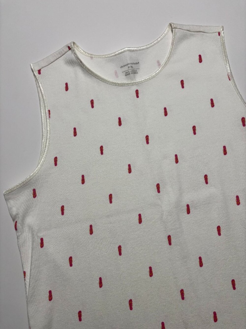 Christopher & Banks White & Pink Summer Beach Flip Flop Tank Top
